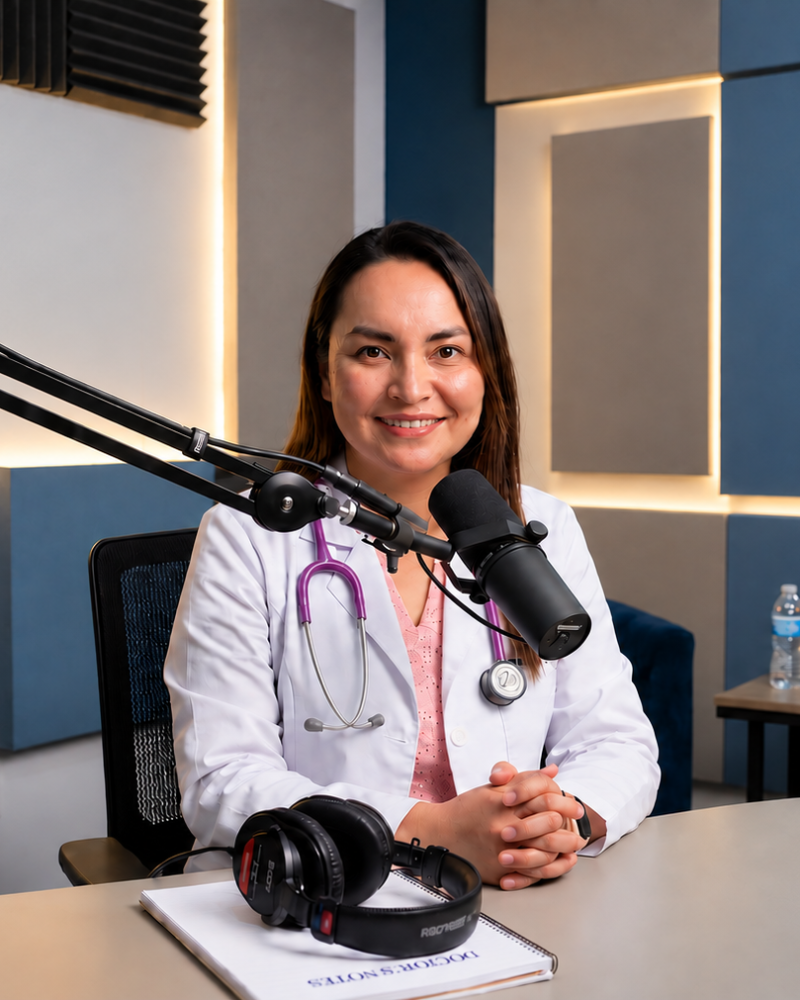 Doctora en estudio de podcast