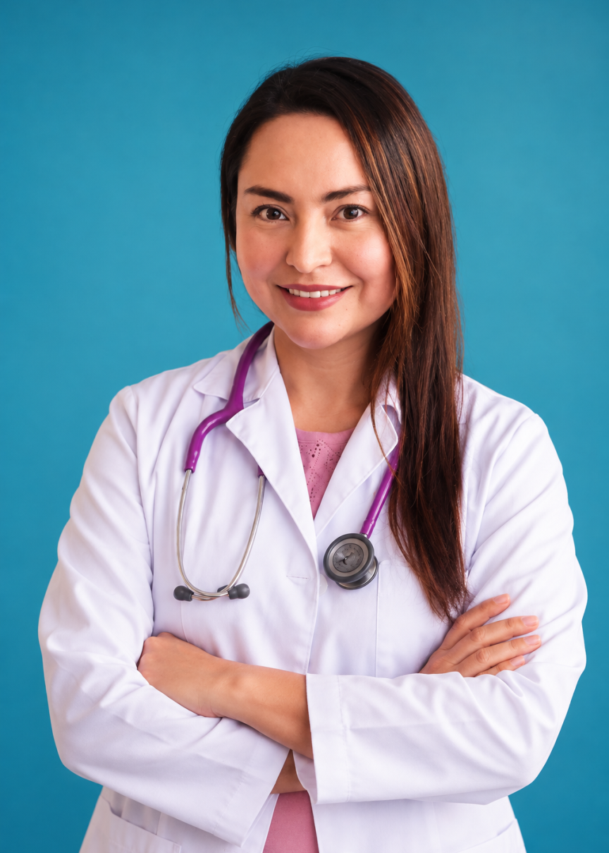 Retrato profesional de médica con estetoscopio